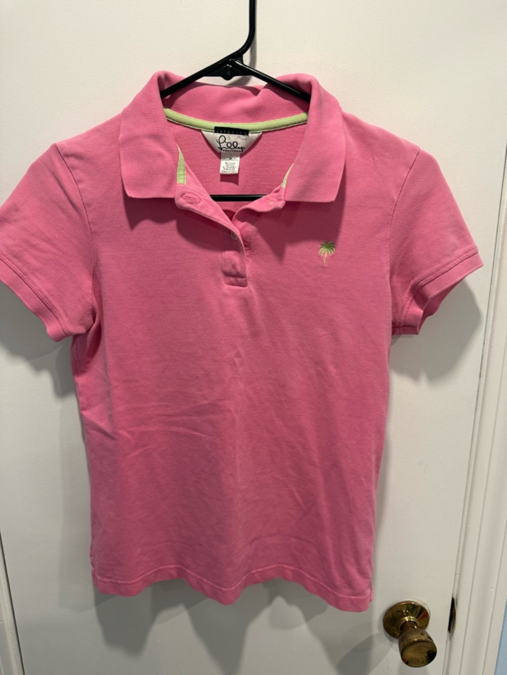 Lilly Pulitzer Pink Polo Shirt Palm Logo Size M Pima Cotton
